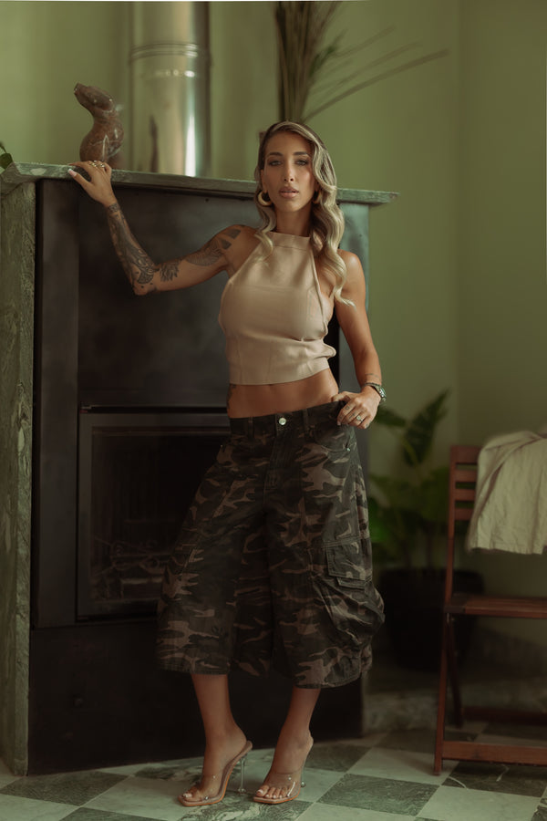 TOP SATIN CAMEL