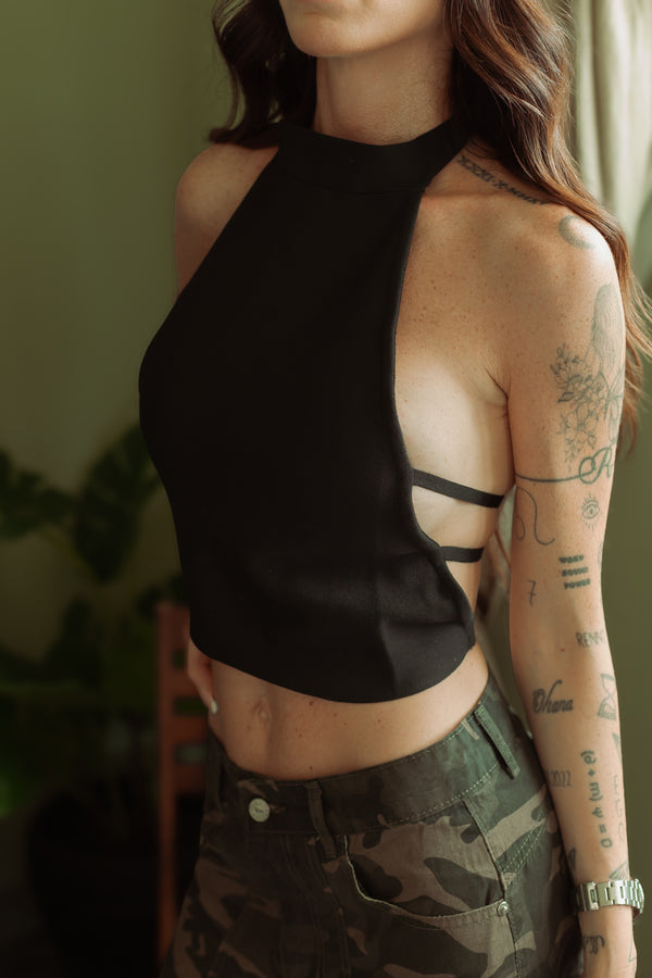 TOP SATIN NERO