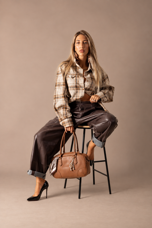 PANTALONE BARREL ecopelle cacao